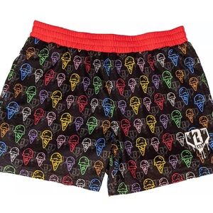 Ice Cream Patterned Athletic Shorts - Black and Red